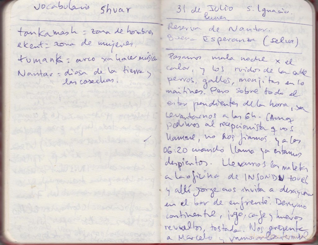 Cuaderno de Jesús Santana. Vocabulario Shuar